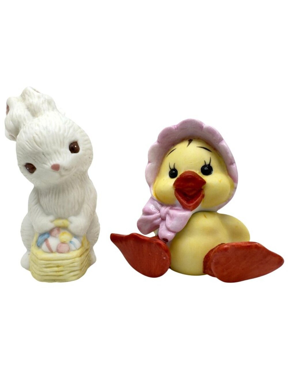 1982 Hallmark Bunny & Duck Figurines Handcrafted Easter Decor Taiwan Vintage